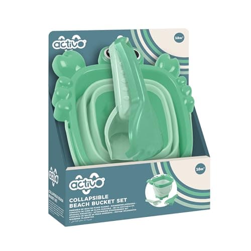 Activo Collapsible Beach Bucket for Kids Fold Flat Sand Toy Set with Crab Sandcastle Mould Lightweight Carry Handle for Beach Garden Water Play — view 5