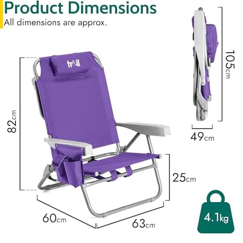Trail Low Reclining Beach Chair, 4 Positions, Purple — view 3