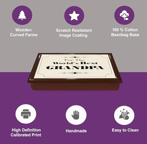 Lap Tray with Bean Bag Cushion Padded World's Best Grandpa Grandad Dinner Serving Laptop Holder Breakfast in Bed Serving Laptray Dinner Lunch Caravan Camping Camping Camper Van Motivational Learning — view 3