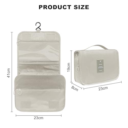 Travel Cosmetic Bag, Hanging Cosmetic Bag for Women, Personal Toiletries Organizer, Travel Bathroom Accessories Organizer with Hooks, Beige — view 2