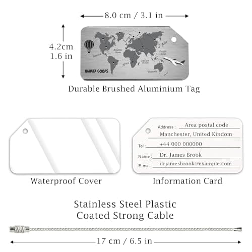 NAHATA Luggage Tags 2 PCS | Suitcase Tags | Brushed Aluminum Alloy Luggage Tags for Suitcases | Luggage Labels for Suitcases | Suitcase Identifier—Bag Tags | Travel Tags for Luggage (World Map Pack-2) — view 2