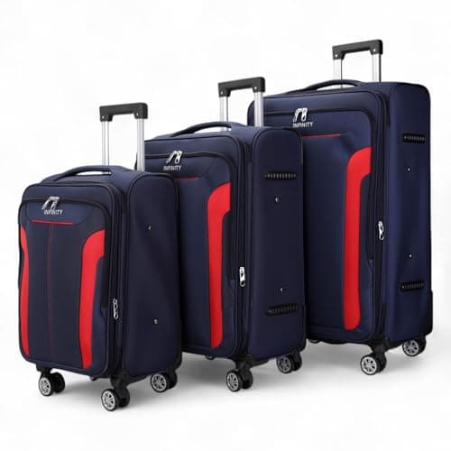 Infinity Leather Expandable 3 Piece Luggage Sets Soft Shell Lightweight Nylon Travel Cabin Case Holiday Suitcase Bags (3 Pcs Set Including Cabin,M,L) — view 4
