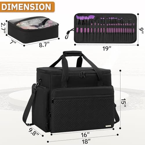 FREEAMG Extra Large Rolling Makeup Bag with 4 Removable Pouches, Professional Make up Train Bag with Wheels, Travel Cosmetic Bag for Hairstylists Makeup Artist with Detachable Trolley, Black, L, Only — view 2