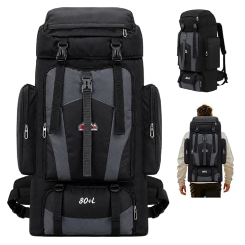 80L Hiking Camping Backpack Men Women Waterproof Large Capacity Hiking Rucksack Travel Backpack Outdoor Sport Travel Daypack Bag Molle Rucksack for Camping Hunting Travelling Trekking Climbing