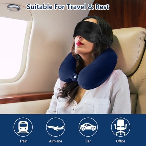 URAQT 4 Set Travel Pillow, Memory Foam U Shaped Neck Pillow, Blue — view 6