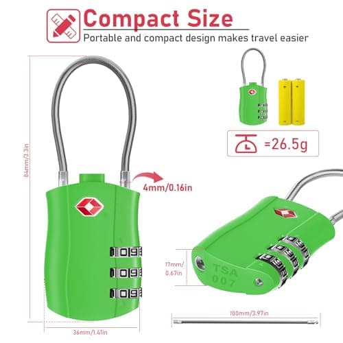 NAGE TSA Approved Luggage Locks, Suitcase Lock with 3-Digit (Green, 2P) — view 5