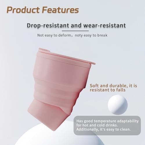 EYQ Collapsible Coffee Cup 375 ml, 12oz Silicone Foldable Coffee Mug, Lightweight Reusable Tea Cup for Hot and Cold Drinks for Office Fitness Gym Outdoor Sports Travel Camping Yoga, Pocket Size (Pink) — view 6