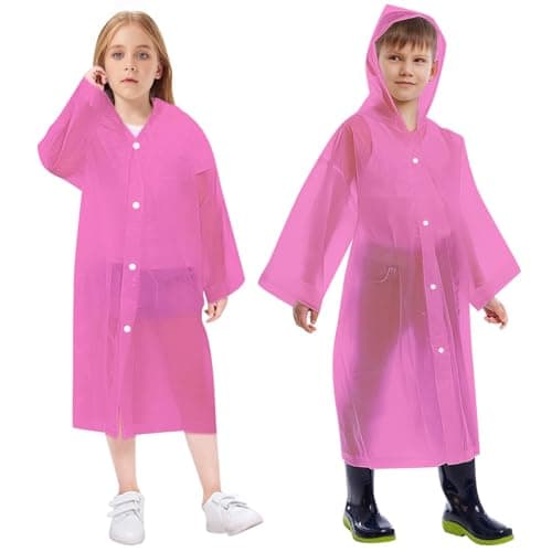 Vicloon Kids Portable Raincoat, 2 Pack Rain Poncho Kids Waterproof with Hoods and Sleeves, Reusable Rain Resistant Poncho for Camping, Emergency Situations, Travel
