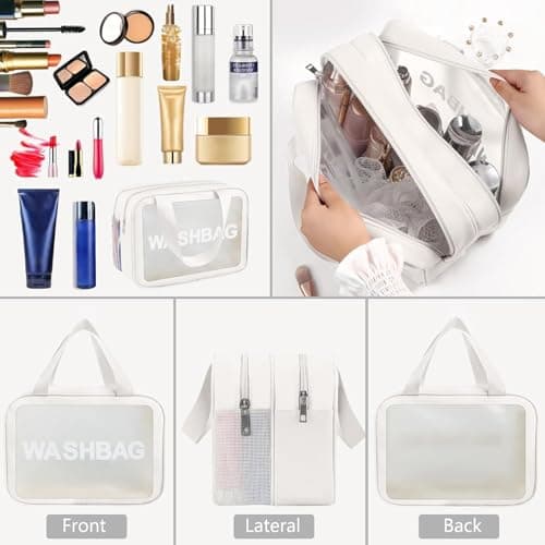 Clear Toiletry Bag, Wet Dry Separation PVC Makeup Cosmetic Bag, Large Capacity PVC Wash Bags with Handles for Women Girls White — view 5