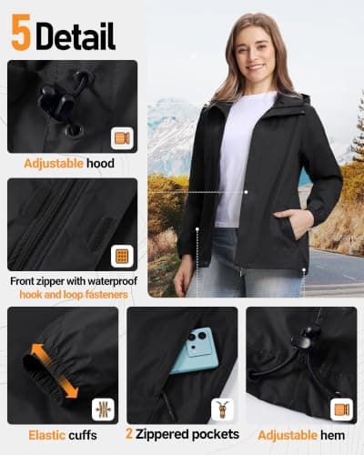 Outdoor Ventures Women's Raincoat Waterproof Rain Jacket Foldaway Hood — view 6