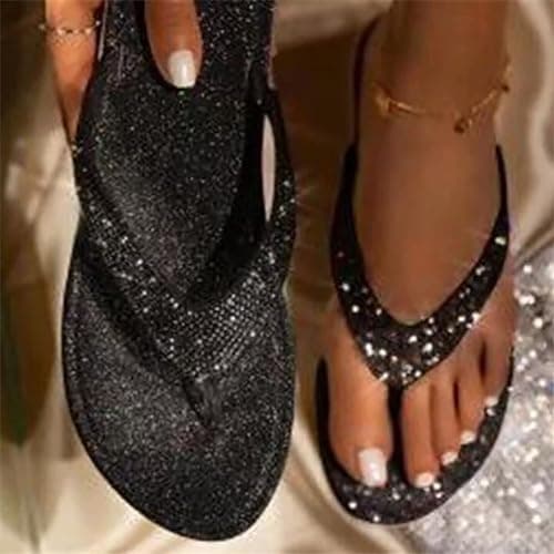 Rhinestone Embellished Flip Flops for Women with Comfort Arch Support Fashionable Summer Beach Travel Walking Thong Style Slip On Indoor Outdoor Lightweight Non-Slip Slippers Yoga Mat Cushion Sandals — view 2