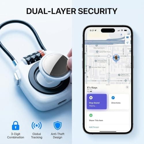 Decuil Luggage Padlock with Tracker, Combination Lock with Smart Tag Compatible with Apple Find My, for Airtag Holder with Cable Lock for Travel, Pet Tracking, Bags, Keys, Luggage, White — view 2