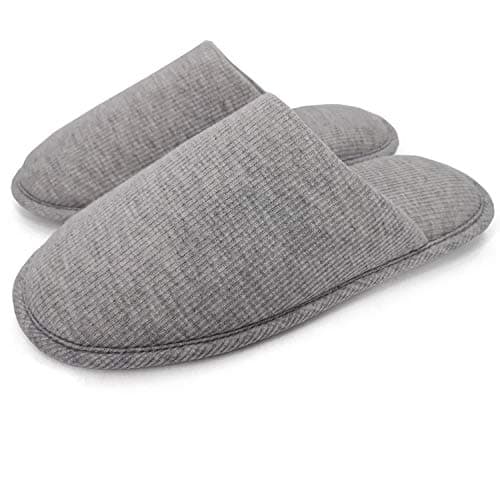Ofoot Men's Cozy Thread Cloth Organic Cotton House Slippers, Washable Flat indoor/outdoor slip on shoes, Grey, 5-6 UK