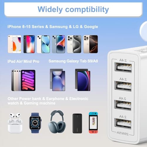 2 Pack EU Travel Adapter Charger UK to European Plug Adapter, Europe Travel Adapter EU with 4 USB A, European to UK Plug Adaptor for France Spain Portugal Germany Iceland Greece Denmark Turkey, etc — view 6