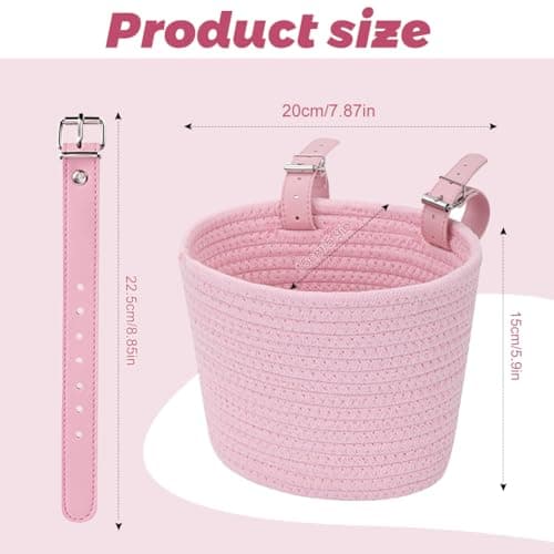 Kids Bike Basket, Pink Cotton Waved Micro Scooter Basket Girls Easy to Install Bicycle Storage Carrier Bag for Kids Tricycles Balance bike — view 4
