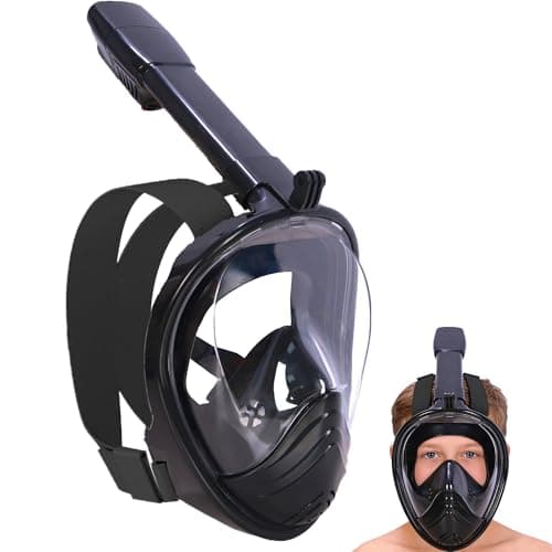 Snorkel Mask for Kids,Full Face Diving Mask Anti-Fog, Anti-Leak 180°view Design, Snorkeling Mask Set for Kids Girls Boys- Sports Camera Compatible(Black XS)