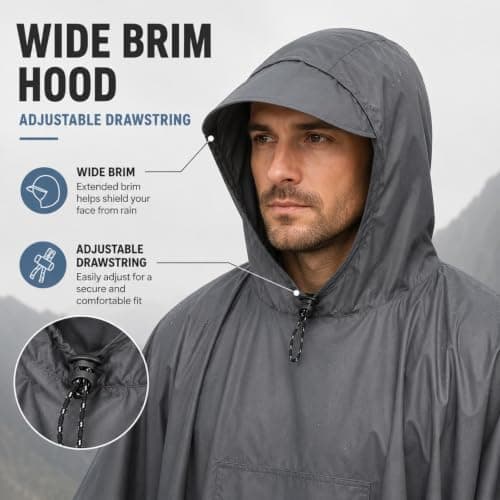 Hiseng Adult Poncho Reusable Waterproof Raincoat Hooded (Orange) — view 4