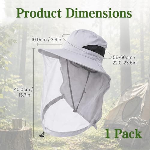 Mosquito Head Net Hat for Men Women, Midge Net Hat with Breathable Mesh, Foldable Anti Mosquito Fishing Hat, Quick Dry Safari Sun Hat with Insect Face Net for Camping Hiking Gardening (Gray) — view 2