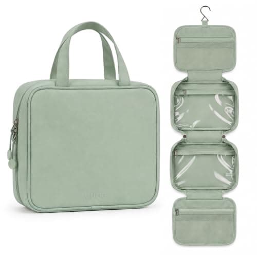 LUGG Travel Toiletry Bag - Toiletry Bags for Women with Hanging Hook, Spacious Waterproof Makeup Bag, Multiple Compartments, Multipurpose Travel & Holiday Essentials, 19 x 8 x 25 cm - Sage Green