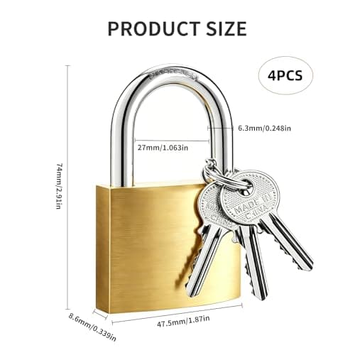 4 Pcs Padlocks with Keys, Suitcase Locks for Luggage Backpacks Travel Bags Gym Locker (48mm, Gold) — view 2