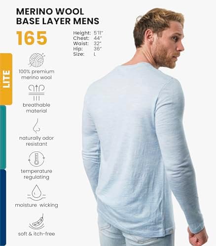100% Merino Wool Base Layer Men - Long Sleeve Thermal Shirt + Hiking Socks (Large, 165 Arctic) — view 2