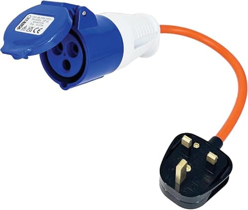 KIRFEE 16amp To 13amp Adapter - 240V - Caravan Hook Up Cable - 3 Pin Plug Mains Electric Hook Up Cable - Heavy Duty Electric Hookup Adapter To Suits Caravans, Campervans, Boats etc