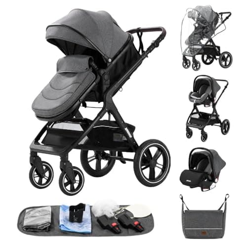 GLOKID 3-in-1 Luxury Baby Travel System Pram - High Landscape Stroller with 360° Reversible Seat, One-Click Folding & Mosquito Net, Lightweight Aluminum Frame for Newborns to Toddlers (X1 Grey)
