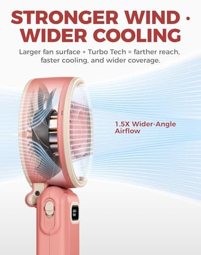Diveblues Turbo Portable Handheld Fan, 100 Speed Stepless High Speed Hand Held Fan, 12H Cooling Rechargeable Mini Fan, 180° Foldable Neck & Desk Fan, LED Display, Travel Essentials, Gifts — view 3