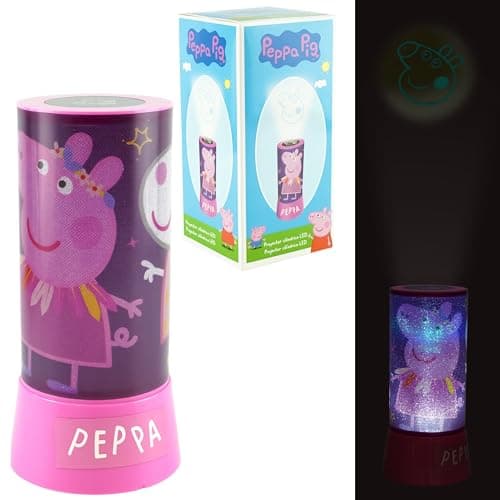 SRV Hub Peppa Pig LED Projector Night Light for Kids – 19cm Cylinder Table Lamp – Battery Operated Rotating Desk Light for Bedroom Nursery Gift for Baby Toddler Girls Boys Ages 3+