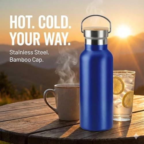 Inspire Your Active Lifestyle: 500ml Stainless Steel Sports Water Bottles with Bamboo Lids - Perfect for Gym, School, Health, Hiking, Walking - Keeps Drinks Hot or Cold — view 2