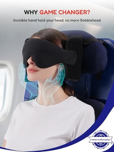 Air Neck Free Travel Pillow for Airplanes Head Strap Support, 3D Eye Mask — view 2
