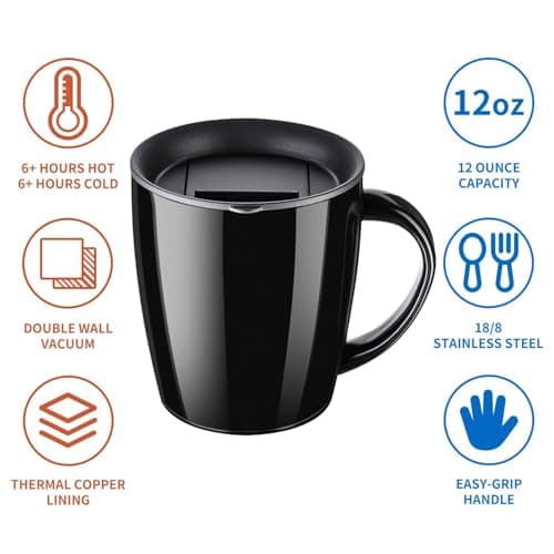 PARACITY Insulated Coffee Mug Stainless Steel Coffee Mug with Lid Handle Double Wall Vacuum Travel Mug Camping Tumbler Cup Men Women 12 oz — view 5