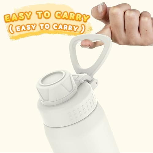 GOPPUS 420ml/15oz Kids Insulated Water Bottle with Screw Lid (No Straw) Stainless Steel Toddler Bottle School Flask Girls Boys Drinks Cup with Handle & Leakproof & Keep Drinks Cold (Beige) — view 4