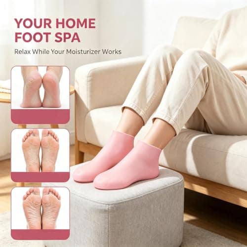 Silicone Socks for Moisturising Feet, Silicone Foot Care Socks, Moisturizing Silicone Foot Socks – Reusable Gel Heel Sleeves for Dry, Locks in Cream, Textured Sole for Grip, Home Spa Care，Pink — view 3