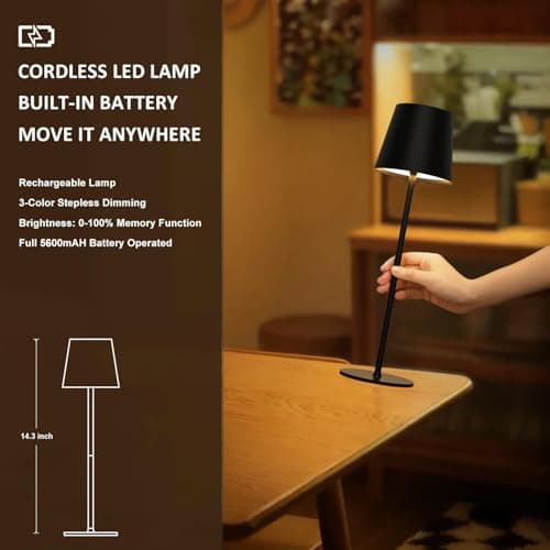 Pack of 2 Dimmable LED Battery Table Lamps, Touch Wireless Table Lamp — view 4