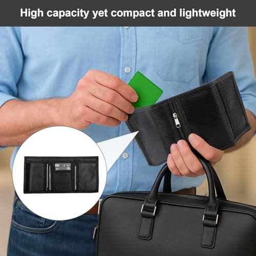 Slim Wallet for Men UK Trifold, RFID Blocking Travel Wallet, Secure Credit Card Holder, Compact Travel Small Coin Purse with Carbon Fiber, Sports Purse with Zipper for Travel Fathers Boyfriends Gift — view 4