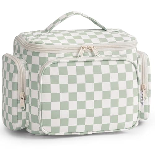 Narwey Wash Bag Women, Large Hanging Toiletry Bags for Women, Travel Bag for Full Size Toiletries, Large Capacity Makeup Cosmetic Bags with Wet Pocket for Travel Essentials (Mint Green Checkerboard)