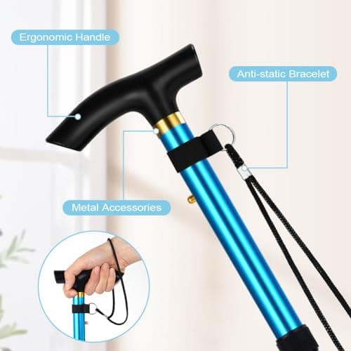 Flintronic Walking Stick, Folding Walking Stick, Adjustable Folding Walking Sticks, Collapsible Lightweight Flexible Stick, Comfortable Grip Durable Mobility Aid for Men Women, Lake Blue — view 2