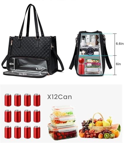 HoldOneLight 2-in-1 White Tote Bag, 15.6 Inch Laptop & Insulated Lunch Bag — view 6