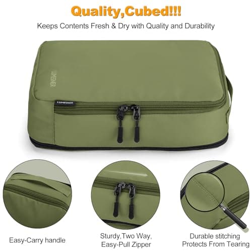 Compression Packing Cubes, Lumesner 8 Set Travel Essentials Packing Cubes for Carry on Suitcases, Compression Suitcase Organizers Bag Set & Travel Cubes (8-piece,Army green) — view 6