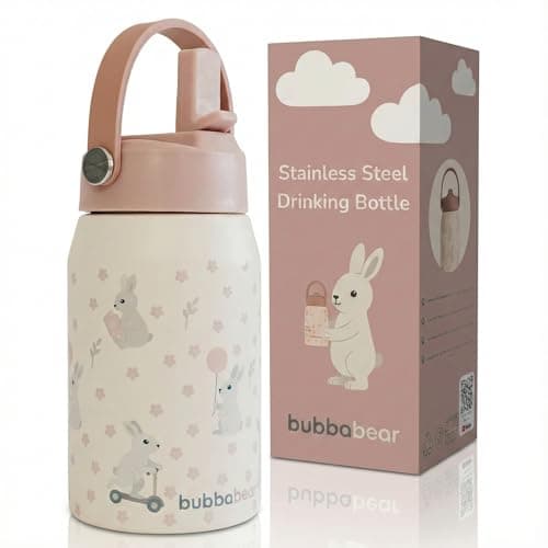 Bubba Bear Kids Stainless Steel Water Bottle | 350ml Kid Drink Toddler Metal Bottles with Leakproof Straw | Childrens & Toddlers Insulated Drinking Cup | Kid Thermal Keep Cold Drinks Flask for School
