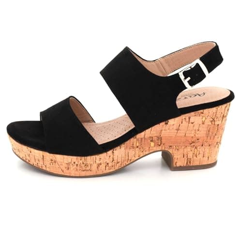 AARZ LONDON Womens Cork Wedge Heel Sandals Open Toe Slingback Adjustable Buckle Strap Casual Party Holiday Everyday Ladies Platform Black Shoes Size 5 UK 38 EU — view 4