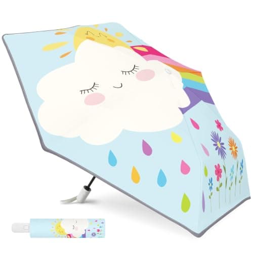Kids Folding Umbrella Auto Open and Close, 6-Rib Reinforced Canopy for Kids
