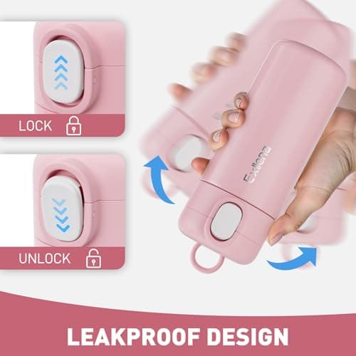 Exllena 300ml Small Water Bottle with One-Touch Soft Straw Lid, Double-Wall Vacuum Insulated Small Flask for Hot&Cold Drinks–Leak-Proof, Mini Water Bottle for Handbag, Yoga, Sport (Pink) — view 5
