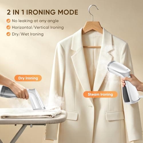ZStarlite Portable Travel Handheld Steamer for Clothes, Travel Garment Steamer Clothes Steamer, 1000W Strong Penetrating Fabric Garment Wrinkle Remover, for Home, Office, Travel - White — view 4
