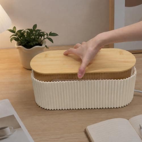 Velicber Cable Management Box Cable Tidy Box with Bamboo Lid 33x13x11 cm — view 6