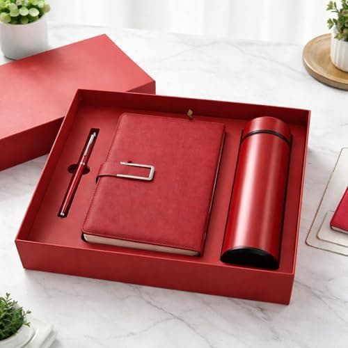 Crescent Arch Luxury Gift Set for Men and Women – Insulated Bottle, Premium Notebook and Aesthetic Pen Ink Refillable– Gift box for Corporate Business Office Student Birthday Anniversary (Red) — view 2