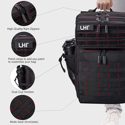 LHI Military Tactical Backpack for Men and Women 45L Large waterproof Rucksack with Shoe Compartment — view 6