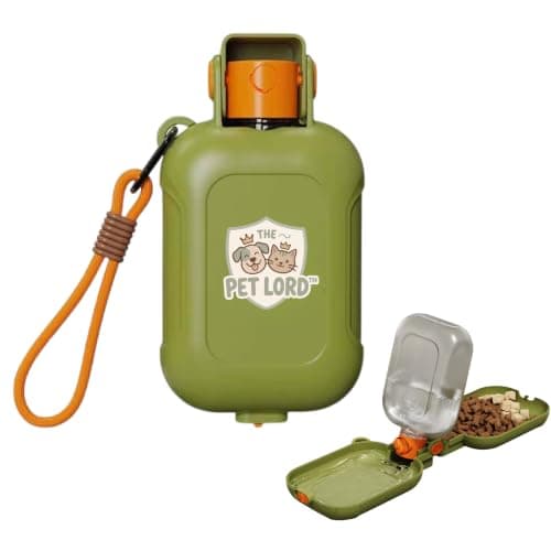 The Pet Lord 2-in-1 Dog Water Bottle & Built-In Feeding Bowls | 460ml Portable Dog Water Bottle with Separate Water & Food Feeding Areas | Food Grade | Dog Walking & Travel Accessories | Green