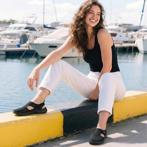 JOINFREE Womens Sandals Wide Fit Walking Trainers Mesh Breathable Zero Drop Barefoot Adjustable Summer Holiday Shoes Closed Toe for Beach Garden Travel Daily Wear Anti-Slip Black — view 2